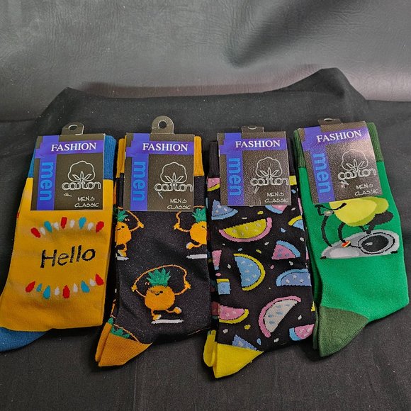 NWT Men's Organic Cotton Happy Socks 4-Pack Sizes 9-13 - Four Designs